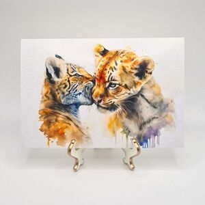 4x6 Tigers Playful‎ Watercolor Oil Painting Print - Tiger Cubs Art
